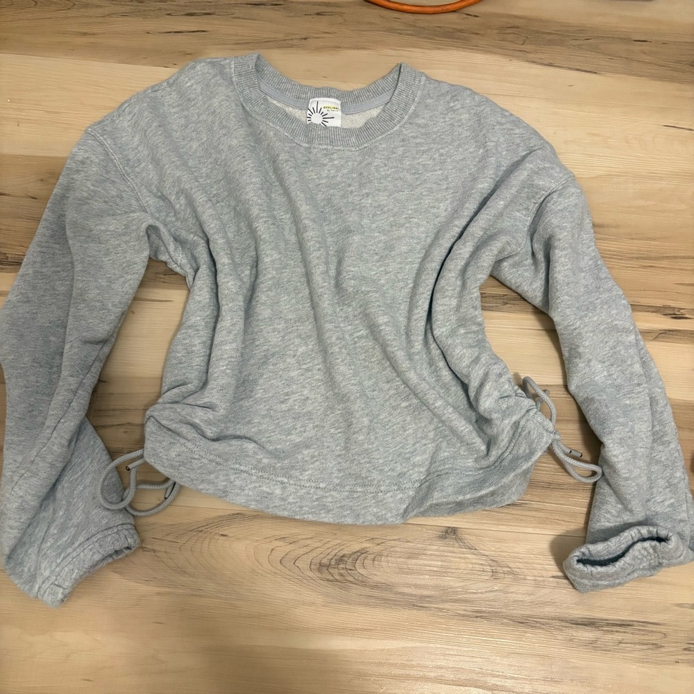 Offline by Aerie Gray Cropped Sweatshirt Side Ties Cotton